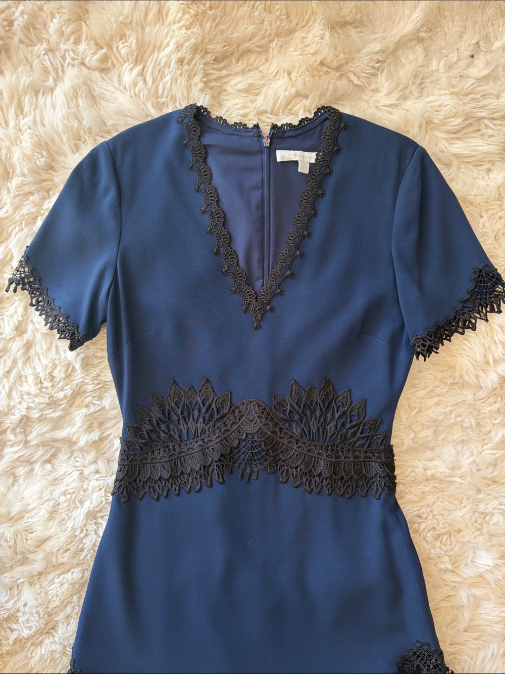 Jonathan Simkhai Navy Dress with Black Lace Insets - Picture 3 of 11